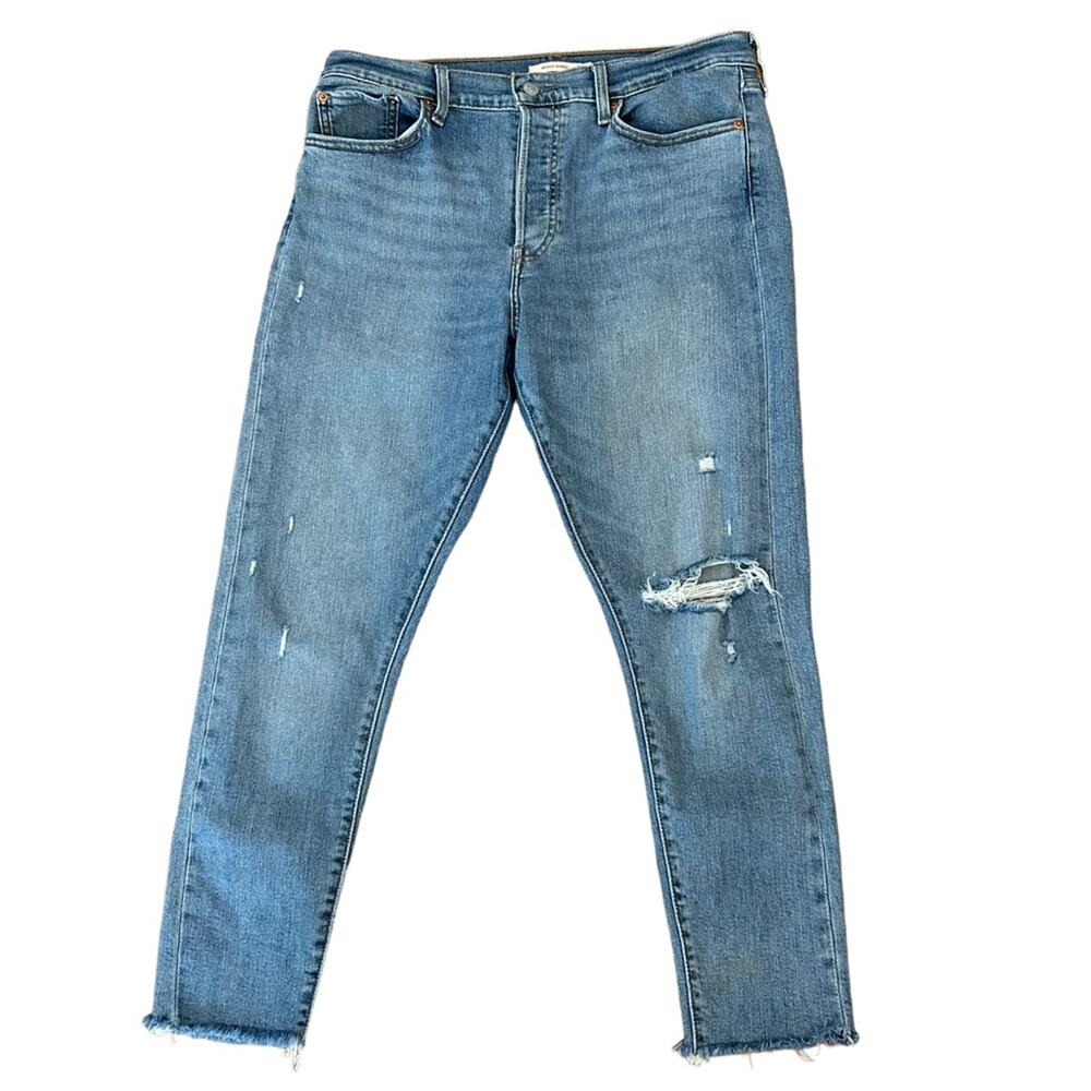 Levi's Wedgie Fit High Rise Skinny Jeans Blue Spice Medium Wash Raw Hem Sz 32